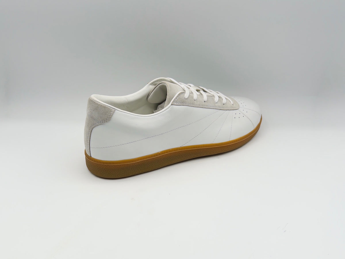 ZA-001 Court Trainer by Zula Athletics, white full-grain leather sneaker with grey suede accents and sunray stitching - view 3