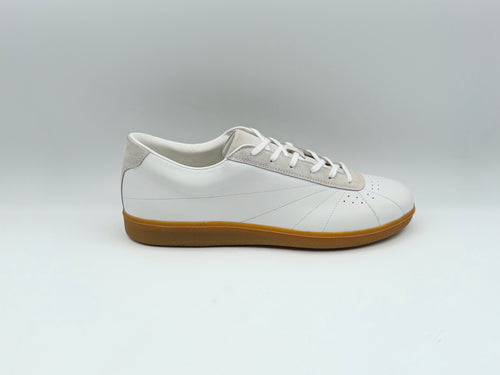 ZA-001 Court Trainer by Zula Athletics, white full-grain leather sneaker with grey suede accents and sunray stitching - view 1