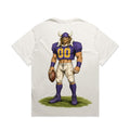 Zula Athletics Bold North Football Crew heavyweight T-shirt in Faded Bone, back view with large graphic print