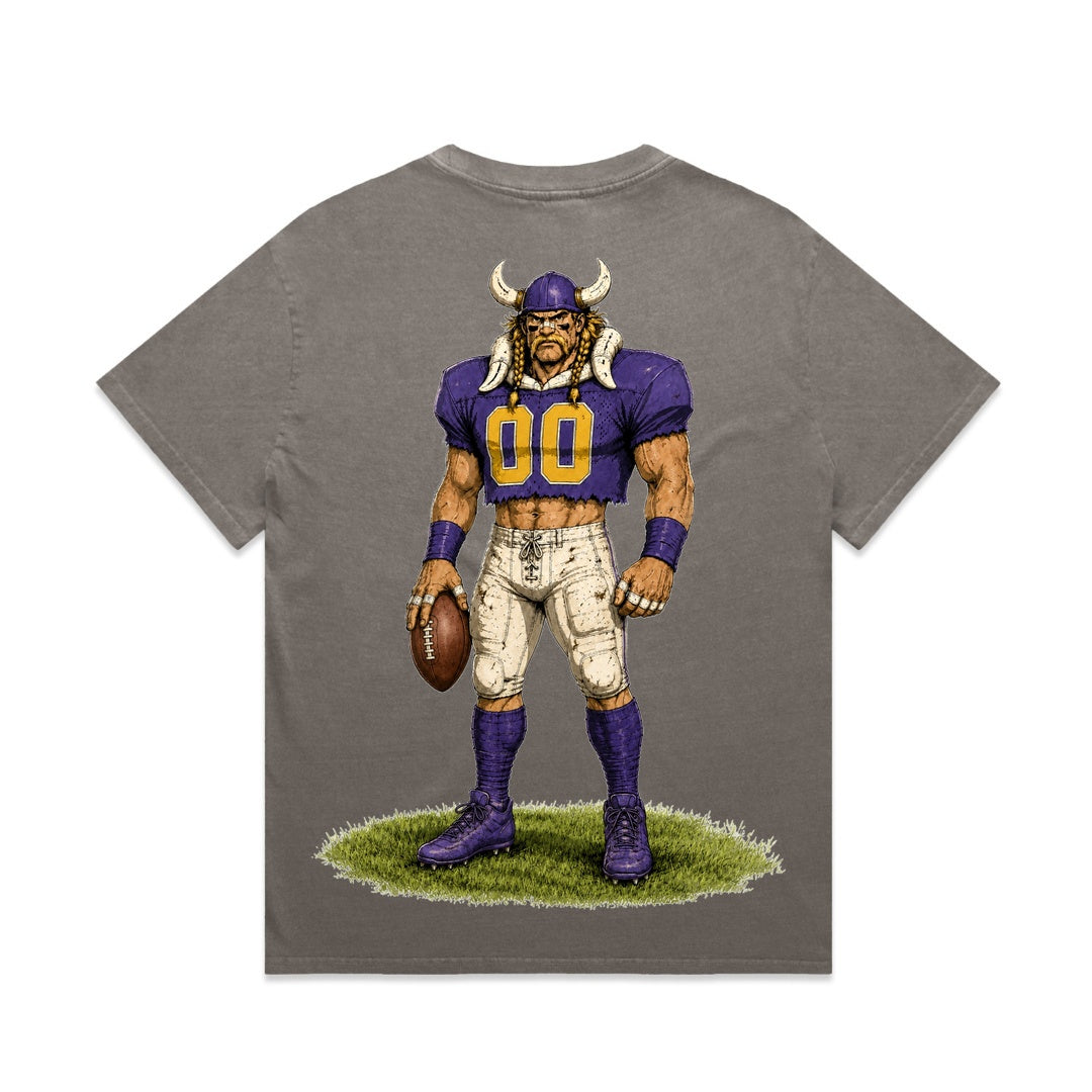 Zula Athletics Bold North Football Crew heavyweight T-shirt in Faded Grey, back view with large graphic print
