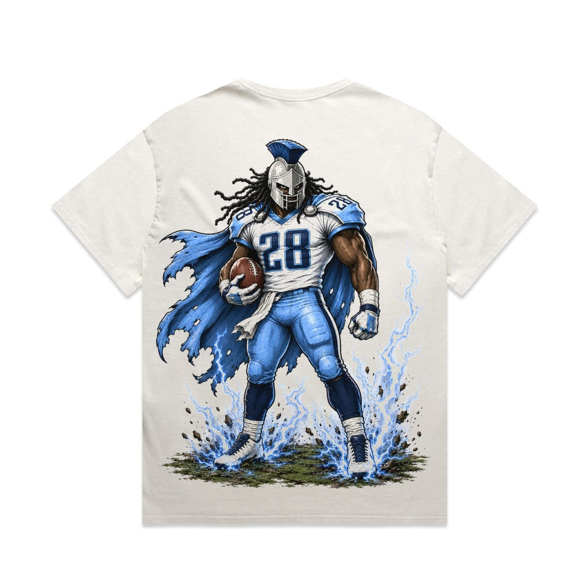 Zula Athletics Music City Football Crew heavyweight T-shirt in Faded Bone, back view with large graphic print