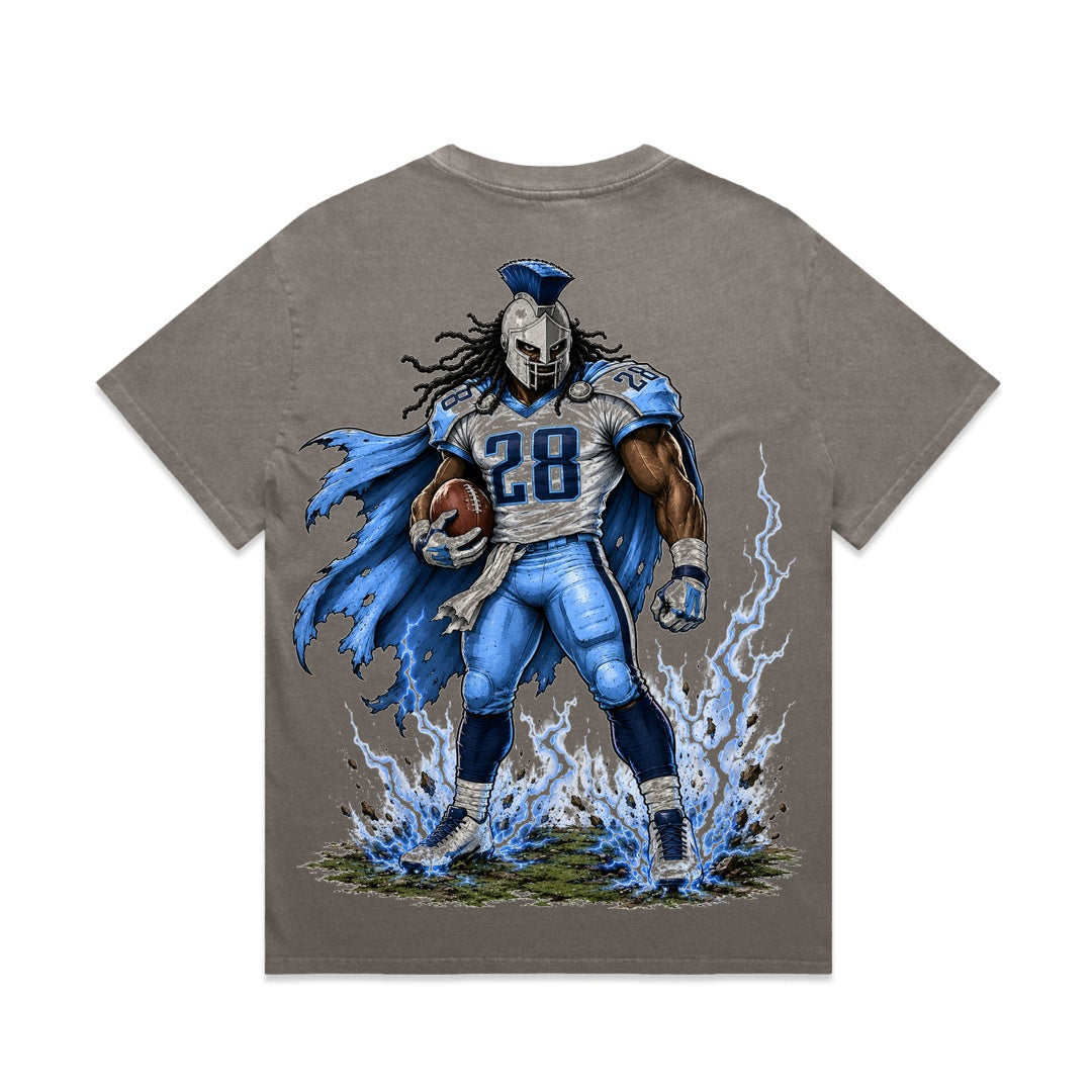 Zula Athletics Music City Football Crew heavyweight T-shirt in Faded Grey, back view with large graphic print