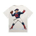 Zula Athletics Nor'easter Football Crew heavyweight T-shirt in Faded Bone, back view with large graphic print