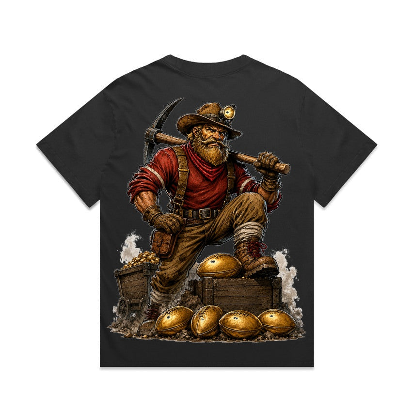 Zula Athletics The Gold Bay Football Crew heavyweight T-shirt in Faded Black, back view with large graphic print