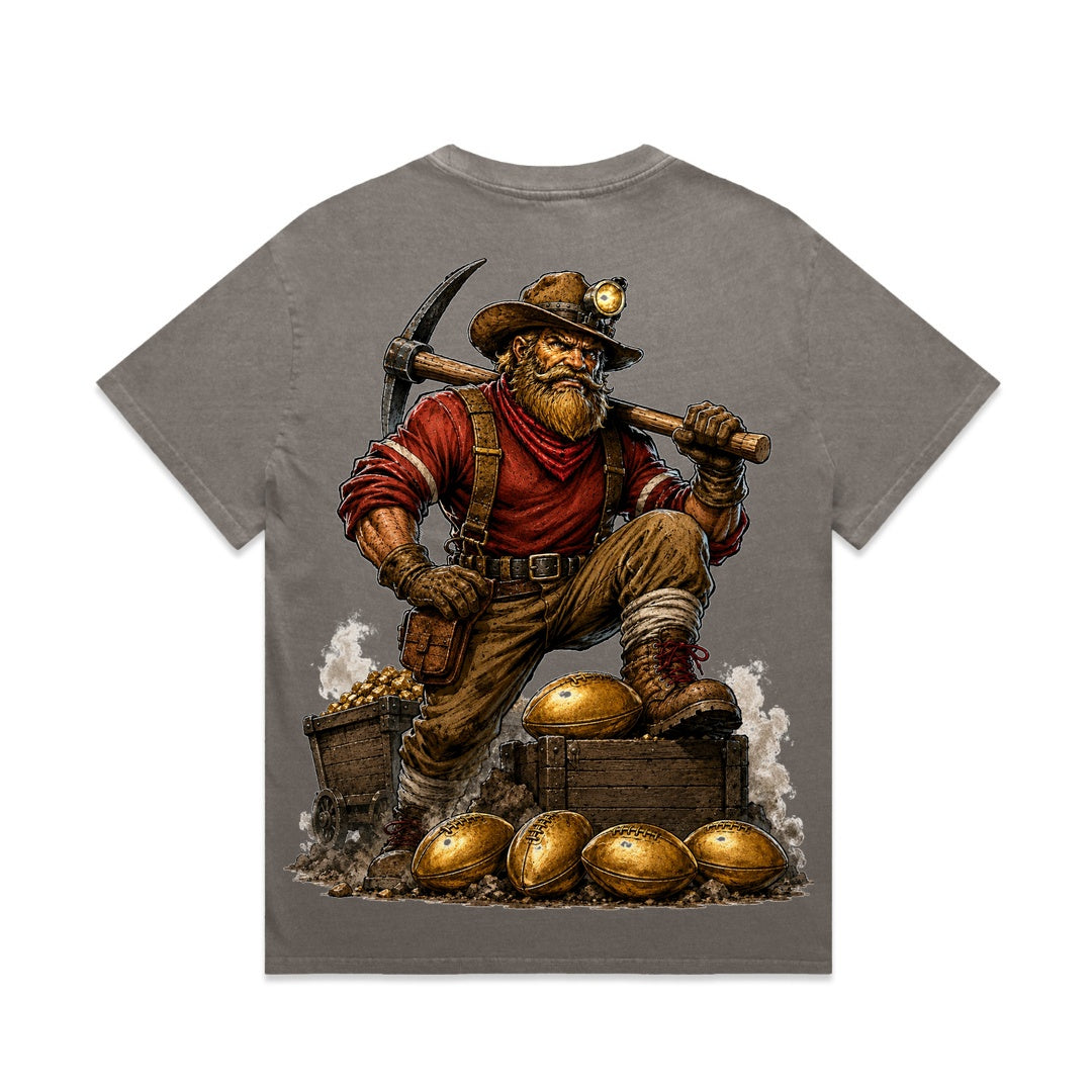 Zula Athletics The Gold Bay Football Crew heavyweight T-shirt in Faded Grey, back view with large graphic print