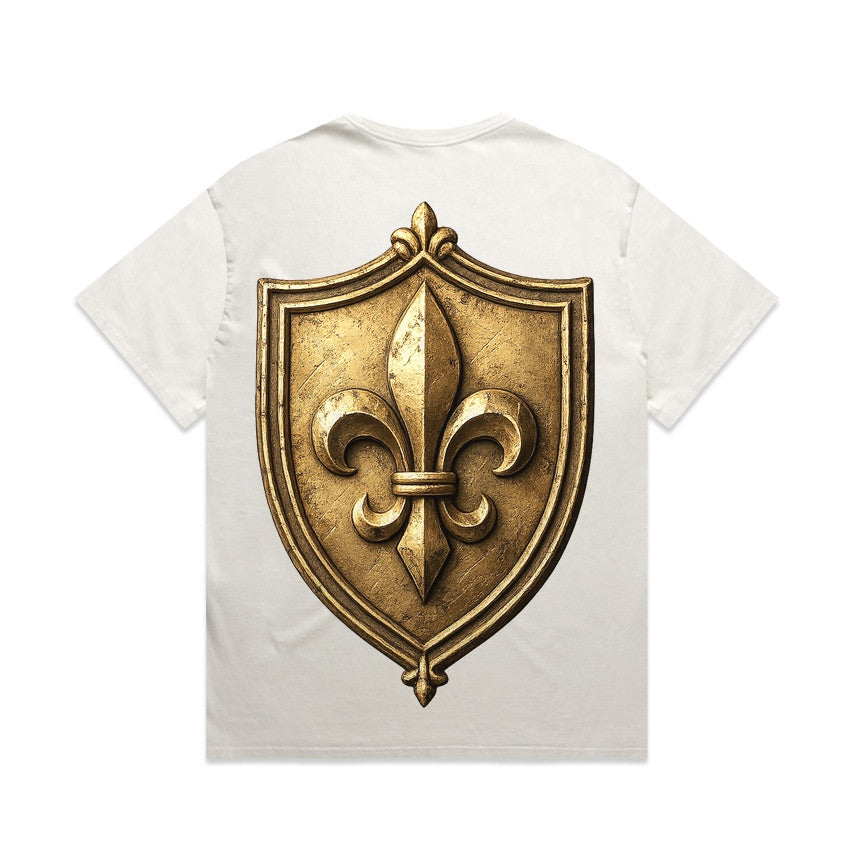 Zula Athletics The Big Easy Football Crew heavyweight T-shirt in Faded Bone, back view with large graphic print