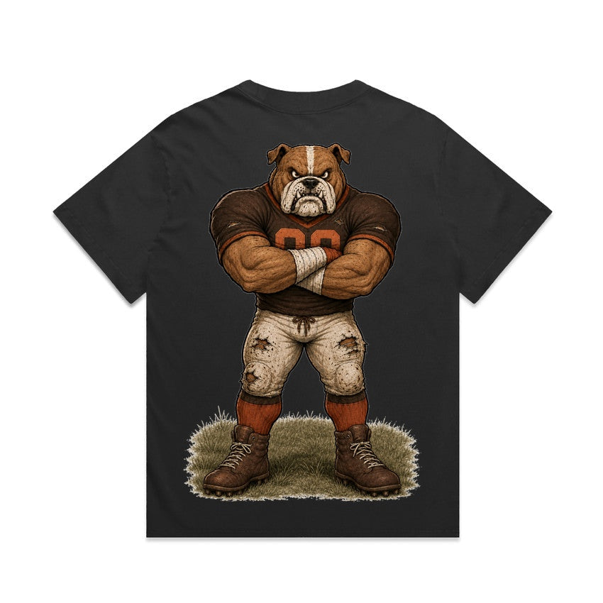 Zula Athletics The Land Football Crew heavyweight T-shirt in Faded Black, back view with large graphic print