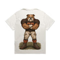 Zula Athletics The Land Football Crew heavyweight T-shirt in Faded Bone, back view with large graphic print