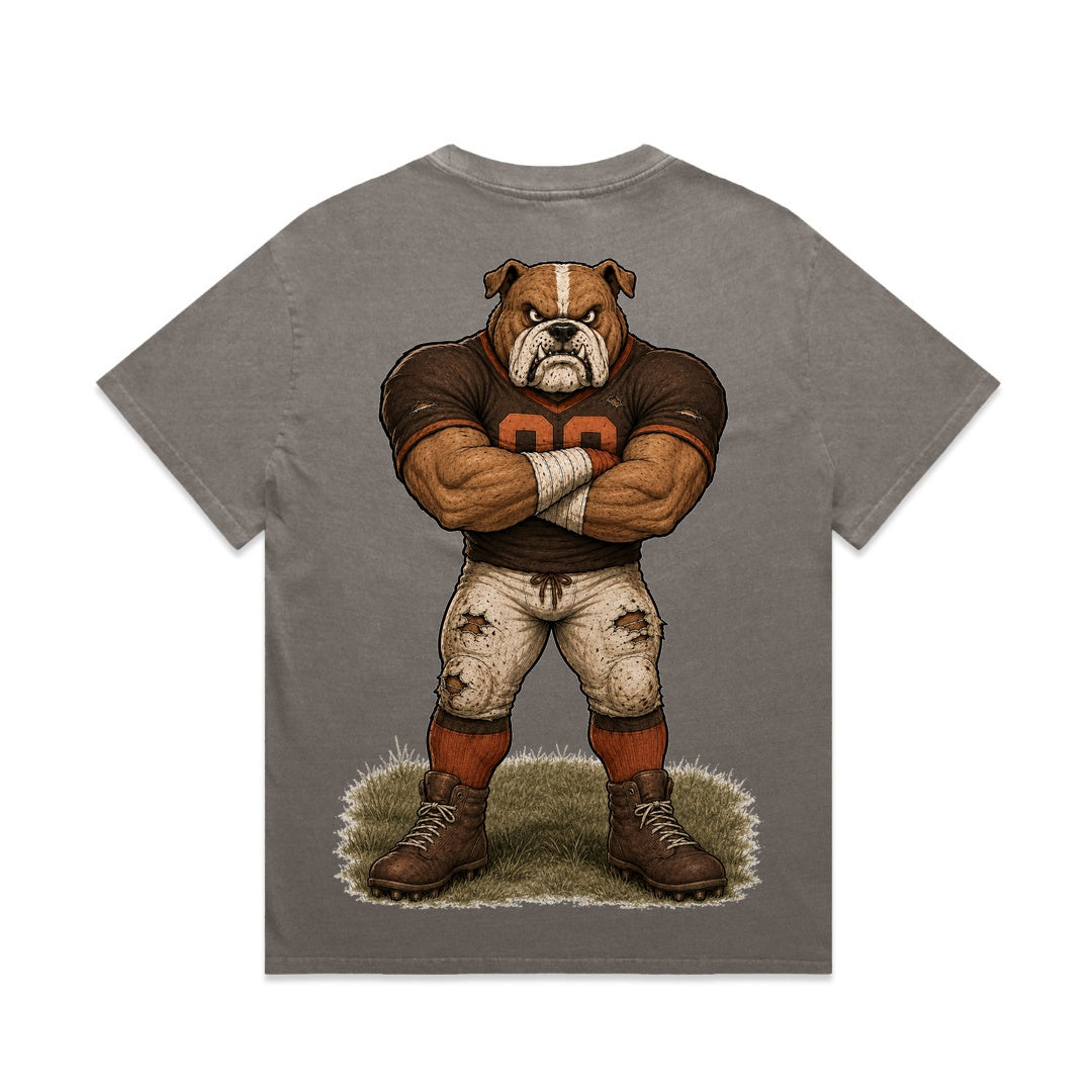 Zula Athletics The Land Football Crew heavyweight T-shirt in Faded Grey, back view with large graphic print