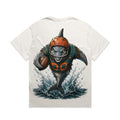 Zula Athletics Vice Coast Football Crew heavyweight T-shirt in Faded Bone, back view with large graphic print