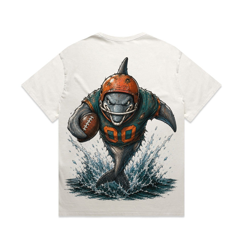 Zula Athletics Vice Coast Football Crew heavyweight T-shirt in Faded Bone, back view with large graphic print